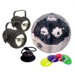 ADJ M-502L 12" Mirror Ball Kit with 2 Pinspots, Motor, and Color Gels ADJ M-502L 12" Mirror Ball Kit with 2 Pinspots, Motor, and Color Gels