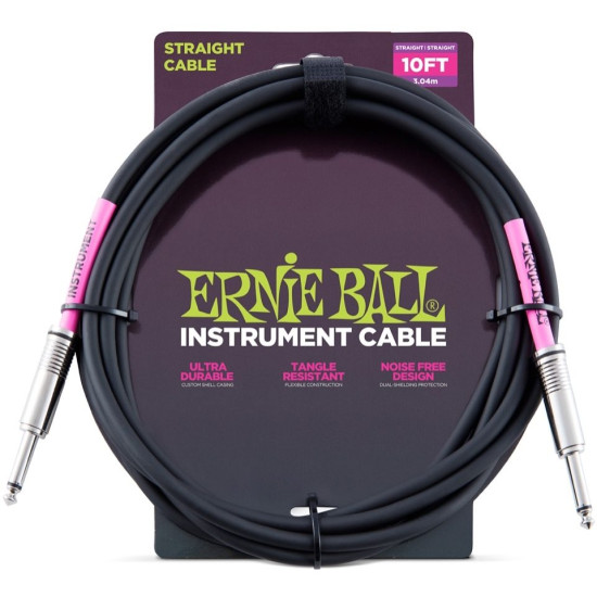 Ernie Ball 10ft Instrument Cable, 1/4" TS, Black