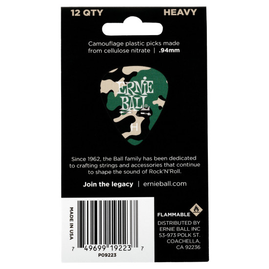Ernie Ball Pick CAMOUFLAGE CELLULOSE HEAVY BAG OF 12