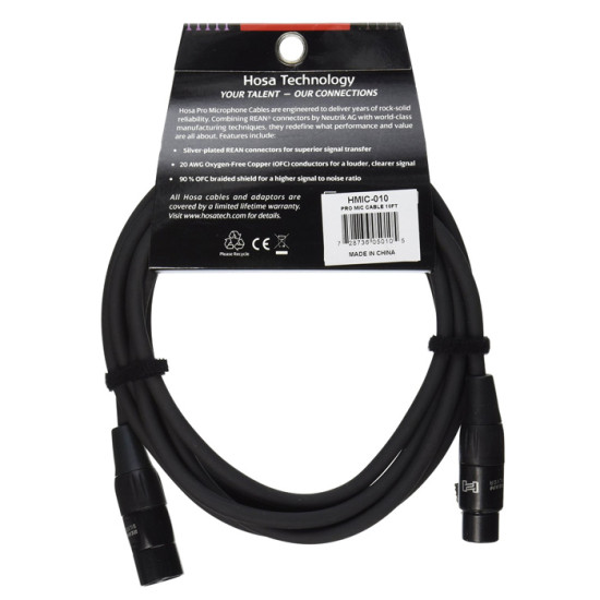 Hosa Pro Microphone Cable, REAN XLR3F to XLR3M, 10 ft