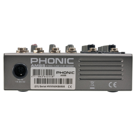 Phonic AM 85 2-MIC/LINE 2-STEREO COMPACT MIXER Phonic AM 85 2-MIC/LINE 2-STEREO COMPACT MIXER